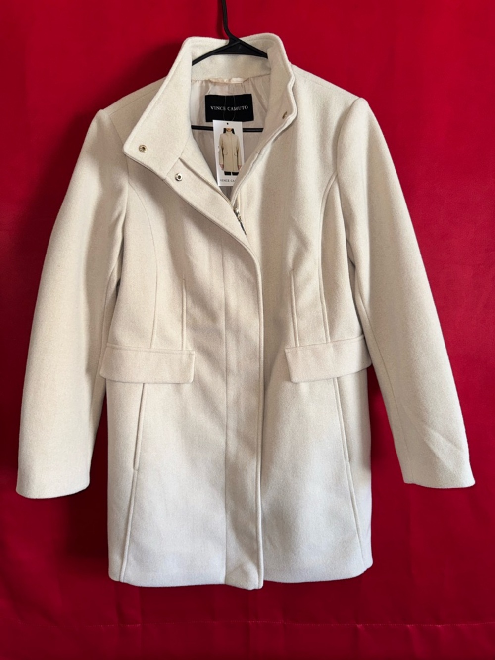 #390-NWT-Vince Camuto Cream Collar Pea Coat Size Large